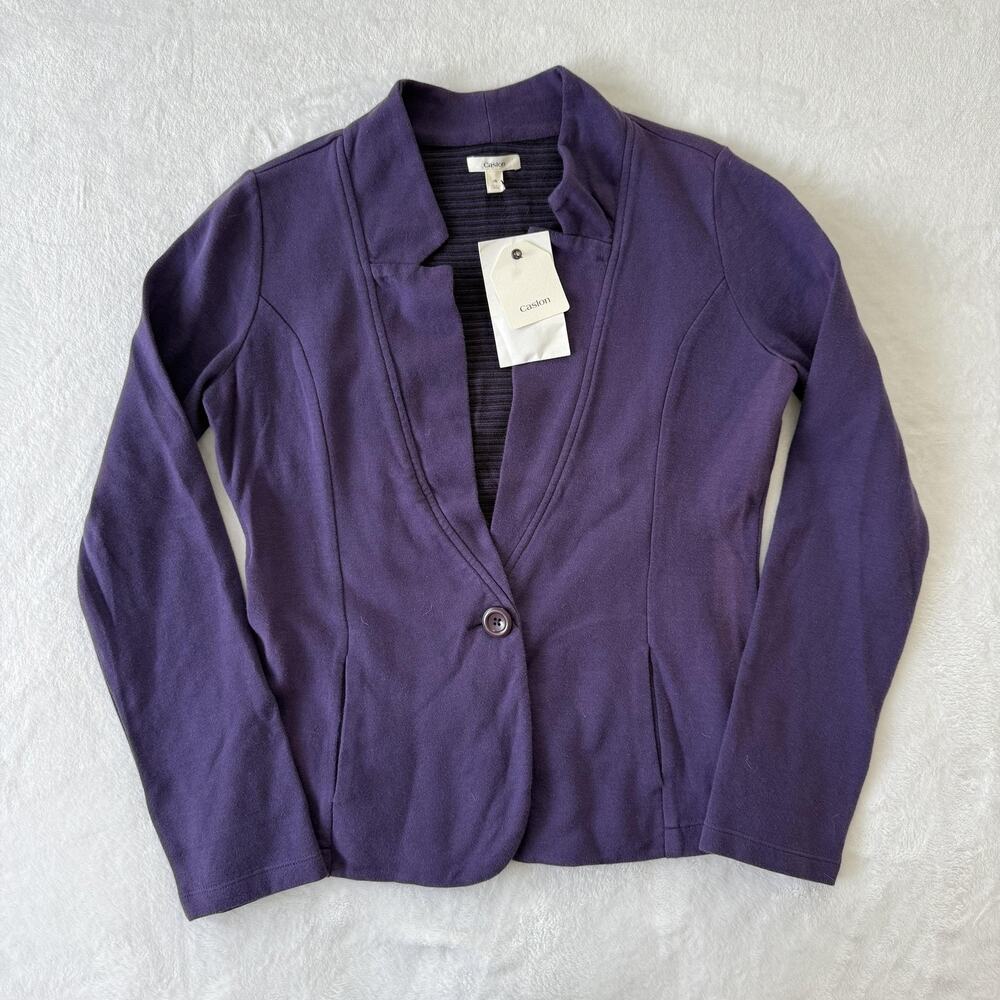 Caslon Knit Blazer Jacket Womens Medium Purple Cotton One Button Casual - Picture 8 of 10